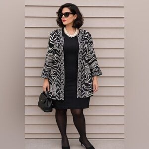 Trenz by Theresa Renz Woman Black and White Geometric Patterned Jacket size 1X